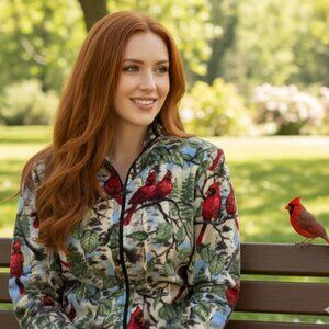 ZooFleece Cardinal Sweater Northern Cardinals Red Bird Women's Jacket XS-M